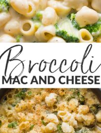 This baked Broccoli Mac and Cheese is easy to make yet crazy delicious. A silky cheese sauce wraps up tender pasta and broccoli florets, with a crisp breadcrumb topping. We love this comforting yet healthy-ish one pot meal!