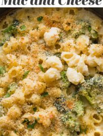This baked Broccoli Mac and Cheese is easy to make yet crazy delicious. A silky cheese sauce wraps up tender pasta and broccoli florets, with a crisp breadcrumb topping. We love this comforting yet healthy-ish one pot meal!