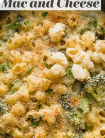 This baked Broccoli Mac and Cheese is easy to make yet crazy delicious. A silky cheese sauce wraps up tender pasta and broccoli florets, with a crisp breadcrumb topping. We love this comforting yet healthy-ish one pot meal!