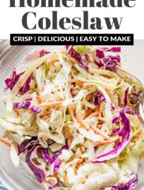 Add this healthy homemade coleslaw to your menu for tastier sandwiches, potlucks, and picnics galore. It's crunchy, fresh, and vibrant, with colorful cabbage, carrots, and a sweet and tangy dressing. Easy to make to your taste from scratch and way better than anything store-bought!