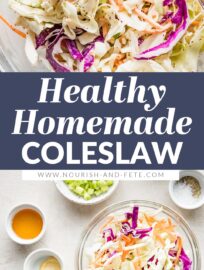 Add this healthy homemade coleslaw to your menu for tastier sandwiches, potlucks, and picnics galore. It's crunchy, fresh, and vibrant, with colorful cabbage, carrots, and a sweet and tangy dressing. Easy to make to your taste from scratch and way better than anything store-bought!