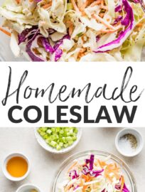 Add this healthy homemade coleslaw to your menu for tastier sandwiches, potlucks, and picnics galore. It's crunchy, fresh, and vibrant, with colorful cabbage, carrots, and a sweet and tangy dressing. Easy to make to your taste from scratch and way better than anything store-bought!