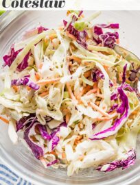 Add this healthy homemade coleslaw to your menu for tastier sandwiches, potlucks, and picnics galore. It's crunchy, fresh, and vibrant, with colorful cabbage, carrots, and a sweet and tangy dressing. Easy to make to your taste from scratch and way better than anything store-bought!