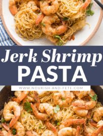 This jerk shrimp pasta recipe has a light sauce, tender sweet onions, and juicy shrimp coated in a sweet and flavorful spice blend. Best of all, it's easy to make in just about 30 minutes.