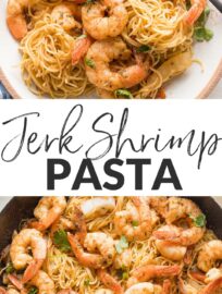 This jerk shrimp pasta recipe has a light sauce, tender sweet onions, and juicy shrimp coated in a sweet and flavorful spice blend. Best of all, it's easy to make in just about 30 minutes.