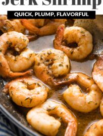 Ready in a flash, this easy jerk shrimp is a little sweet, a little tangy, and can have a little or a lot of kick depending on the seasoning blend that you use. The marinade doubles as a sauce for extra taste without extra effort. Jerk shrimp is a great protein to serve with pasta or in tacos, salads, or rice bowls.