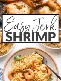 Ready in a flash, this easy jerk shrimp is a little sweet, a little tangy, and can have a little or a lot of kick depending on the seasoning blend that you use. The marinade doubles as a sauce for extra taste without extra effort. Jerk shrimp is a great protein to serve with pasta or in tacos, salads, or rice bowls.