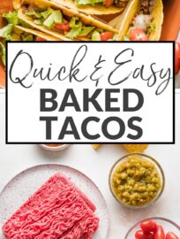 Easy, delicious, and fun, these oven baked tacos deliver crunchy tortilla shells packed with a well-seasoned filling and melted cheese. Perfect for a quick family dinner, or double the batch to feed a crowd with a taco bar!