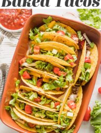 Easy, delicious, and fun, these oven baked tacos deliver crunchy tortilla shells packed with a well-seasoned filling and melted cheese. Perfect for a quick family dinner, or double the batch to feed a crowd with a taco bar!