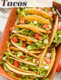 Easy, delicious, and fun, these oven baked tacos deliver crunchy tortilla shells packed with a well-seasoned filling and melted cheese. Perfect for a quick family dinner, or double the batch to feed a crowd with a taco bar!