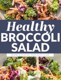 This healthy Broccoli Salad is an easy and delicious side that's perfect for sharing! It features crunchy broccoli, carrots, and red cabbage, salty sunflower seeds, sweet dried cranberries, and a creamy homemade dressing.