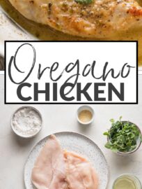 This fresh and delicious Oregano Chicken skillet is easy to make in just about 25 minutes. We love the tender pan-fried chicken breasts, white wine-infused sauce, and fresh sprigs of oregano. Simple yet restaurant-worthy!