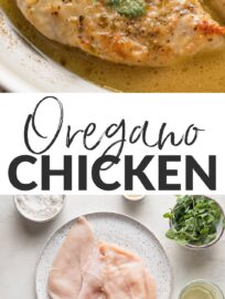 This fresh and delicious Oregano Chicken skillet is easy to make in just about 25 minutes. We love the tender pan-fried chicken breasts, white wine-infused sauce, and fresh sprigs of oregano. Simple yet restaurant-worthy!