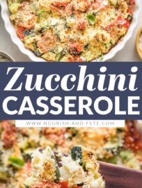 This easy and tasty Zucchini Casserole is my favorite way to serve the bountiful summer vegetable as a side! It's packed with garlic, feta, Parmesan, Italian herbs, and a delightfully crisp breadcrumb topping. It bakes in about 30 minutes and is easy to prep ahead, too.