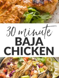 Tender, juicy, and flavorful, this Baja Chicken is easy to make on the stovetop or the grill. No lengthy marinade required! Serve it as a main dish alongside your favorite salad or salsa, or use it in tacos, wraps, or bowls.
