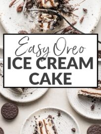This layered Oreo Ice Cream Cake is a summer must-have that's delightfully low effort and high reward. With a crushed Oreo base, two layers of your favorite ice cream, hidden mini ice cream sandwiches, more Oreos and melted chocolate drizzled on top, this is a dream of a no-bake dessert.
