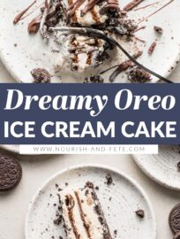 This layered Oreo Ice Cream Cake is a summer must-have that's delightfully low effort and high reward. With a crushed Oreo base, two layers of your favorite ice cream, hidden mini ice cream sandwiches, more Oreos and melted chocolate drizzled on top, this is a dream of a no-bake dessert.