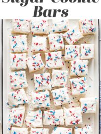 Need a festive and patriotic dessert? These 4th of July sugar cookie bars are easy to make and fun to share. They have a tender, flavorful cookie base, a generous swoop of homemade frosting, and cheerful red, white, and blue sprinkles on top. Perfect for all the summer holidays!