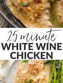 This Chicken in White Wine Sauce has tender pan-fried chicken cutlets nestled in a sauce that is light and flavorful all at once. No need for a heavy cream sauce here! Best of all, this is elevated yet crowd-pleasing and easy to make in 25 minutes.