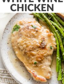 This Chicken in White Wine Sauce has tender pan-fried chicken cutlets nestled in a sauce that is light and flavorful all at once. No need for a heavy cream sauce here! Best of all, this is elevated yet crowd-pleasing and easy to make in 25 minutes.