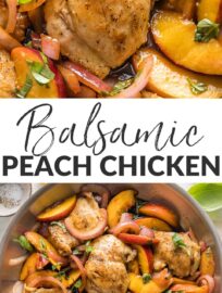 This Balsamic Peach Chicken is an outstanding meal to enjoy with fresh summer stone fruit, a simple glaze, and fresh basil. It's easy to make in one skillet in about 30 minutes yet looks and tastes positively gourmet.