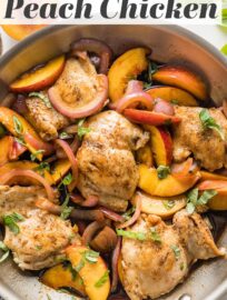 This Balsamic Peach Chicken is an outstanding meal to enjoy with fresh summer stone fruit, a simple glaze, and fresh basil. It's easy to make in one skillet in about 30 minutes yet looks and tastes positively gourmet.