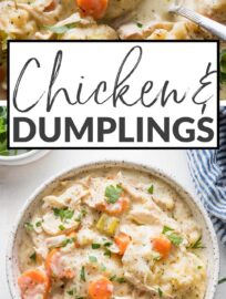 A pot of this easy and delicious chicken and dumplings recipe is pure comfort food perfection. It's a creamy chicken stew loaded with tender vegetables and fluffy dumplings that are made from scratch in no time at all.