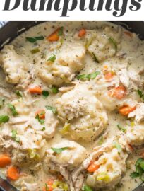 A pot of this easy and delicious chicken and dumplings recipe is pure comfort food perfection. It's a creamy chicken stew loaded with tender vegetables and fluffy dumplings that are made from scratch in no time at all.