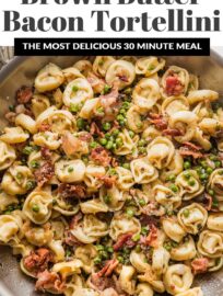 This brown butter Bacon Tortellini is quick and easy yet tastes luxurious, with cheesy tortellini, crisp bacon, tangy shallots, and tender peas. It makes a fantastic weeknight dinner but also is completely worthy of serving to company.