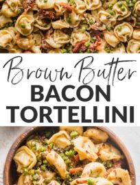 This brown butter Bacon Tortellini is quick and easy yet tastes luxurious, with cheesy tortellini, crisp bacon, tangy shallots, and tender peas. It makes a fantastic weeknight dinner but also is completely worthy of serving to company.