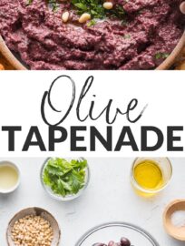 Bursting with flavor, this 10-minute Olive Tapenade is easy to make and irresistible as a dip for appetizers or as a spread to make your sandwiches gourmet. This recipe has no anchovies or capers and is naturally vegan, just full of salty, briny, Mediterranean taste.