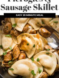 Conquer busy nights with this super easy skillet full of pierogies and sausage in a simple butter sauce. This can be done in about 20 minutes but is full of flavor and a quintessential crowd-pleaser. Serve with steamed veggies for an ultra-fast family dinner.