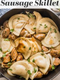 Conquer busy nights with this super easy skillet full of pierogies and sausage in a simple butter sauce. This can be done in about 20 minutes but is full of flavor and a quintessential crowd-pleaser. Serve with steamed veggies for an ultra-fast family dinner.