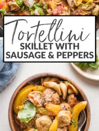 This cozy skillet of cheese tortellini with Italian sausage and tender bell peppers is a one-pot meal that can land on your table in less than 25 minutes. It's an easy way to transform simple store-bought ingredients into a delicious, flavorful dinner!