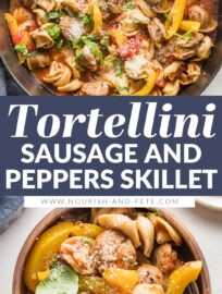 This cozy skillet of cheese tortellini with Italian sausage and tender bell peppers is a one-pot meal that can land on your table in less than 25 minutes. It's an easy way to transform simple store-bought ingredients into a delicious, flavorful dinner!