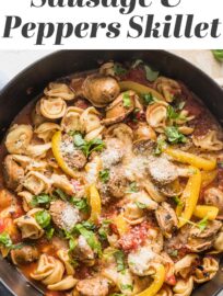 This cozy skillet of cheese tortellini with Italian sausage and tender bell peppers is a one-pot meal that can land on your table in less than 25 minutes. It's an easy way to transform simple store-bought ingredients into a delicious, flavorful dinner!