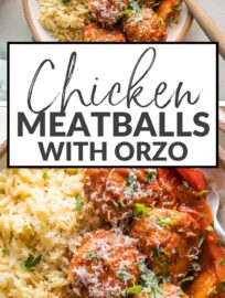 When I want a meal everyone will enjoy, Chicken Meatballs with Orzo and bell peppers is one of the first recipes that springs to mind. The meatballs are tender and packed with flavor, yet very kid-friendly, while the light tomato sauce is bursting with notes of garlic and cozy Italian herbs.