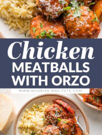 When I want a meal everyone will enjoy, Chicken Meatballs with Orzo and bell peppers is one of the first recipes that springs to mind. The meatballs are tender and packed with flavor, yet very kid-friendly, while the light tomato sauce is bursting with notes of garlic and cozy Italian herbs.