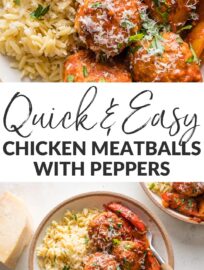 When I want a meal everyone will enjoy, Chicken Meatballs with Orzo and bell peppers is one of the first recipes that springs to mind. The meatballs are tender and packed with flavor, yet very kid-friendly, while the light tomato sauce is bursting with notes of garlic and cozy Italian herbs.