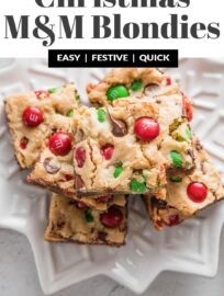 With a buttery brown sugar base and loads of cheerful red and green M&Ms, these Christmas Blondies are a surefire way to fast-track holiday cheer. They're soft, chewy, chocolate-packed, and best of all, easy to mix by hand in one bowl with minimal prep work.