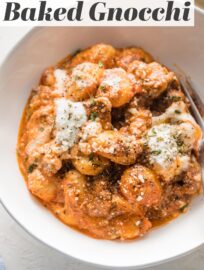 This Ground Beef Baked Gnocchi recipe is a 30 minute one pan meal that is sure to satisfy your comfort food cravings. We love the creamy tomato sauce, rich pockets of mozzarella and ricotta cheese, and generous sprinkle of Italian herbs.