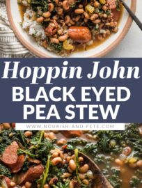 This easy Southern Black Eyed Peas recipe, also known as Hoppin' John, is cozy, satisfying, and just plain fun. It's got a deliciously smoky flavor and plenty of Cajun-inspired seasonings but is mild enough for most kids to enjoy. And it's traditionally served on New Year's Day to bring good luck for the year ahead!