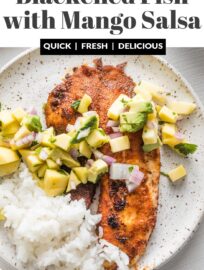 Blackened Fish with Mango Salsa is a simple combination that adds up to a fantastic dinner: flavorful, healthy, and super satisfying. We enjoy this any time we crave tropical vibes, no matter if the weather is cooperating or not, and it's easy to whip up in about 25 minutes.