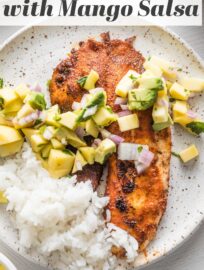 Blackened Fish with Mango Salsa is a simple combination that adds up to a fantastic dinner: flavorful, healthy, and super satisfying. We enjoy this any time we crave tropical vibes, no matter if the weather is cooperating or not, and it's easy to whip up in about 25 minutes.