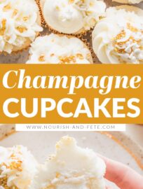 These super easy Champagne Cupcakes are made with a doctored cake mix, then filled and topped with champagne-infused buttercream. Grab this recipe when you need a treat that is super quick yet totally delicious and festive for New Year's, engagements, promotions, or any other big celebration!