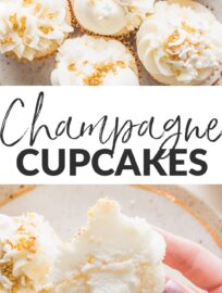 These super easy Champagne Cupcakes are made with a doctored cake mix, then filled and topped with champagne-infused buttercream. Grab this recipe when you need a treat that is super quick yet totally delicious and festive for New Year's, engagements, promotions, or any other big celebration!