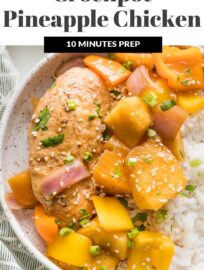 Sweet, tangy, and so easy to make, Crockpot Pineapple Chicken is a dream for feeding the family on busy evenings. Ten minutes to prep, and it's got juicy chicken, sweet pineapple, and tender-crisp bell peppers all wrapped up in a delicious sauce that simmers all day while you're away.