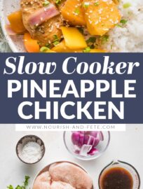 Sweet, tangy, and so easy to make, Crockpot Pineapple Chicken is a dream for feeding the family on busy evenings. Ten minutes to prep, and it's got juicy chicken, sweet pineapple, and tender-crisp bell peppers all wrapped up in a delicious sauce that simmers all day while you're away.