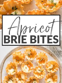 Apricot Brie Bites are beautiful and so delicious! Crisp mini phyllo cups filled with creamy baked brie and sweet apricot jam are an easy yet elegant appetizer that you can toss together in less than 15 minutes.