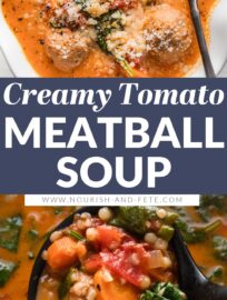 This Creamy Tomato Meatball Soup with pearl couscous is quick and easy but feels like a cozy Sunday supper your grandmother might have simmered all day. It's got tender veggies, plenty of Italian herbs, and just a splash of cream. Best of all, everything cooks together in one pot in about 30 minutes.